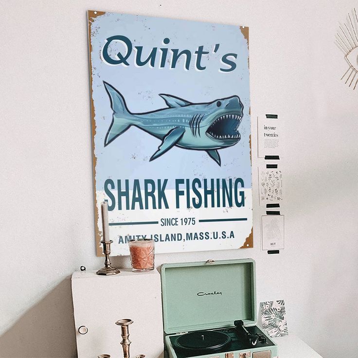 Quints Shark Fishing 1975 Jaws Retro Style - Size 24''x36''