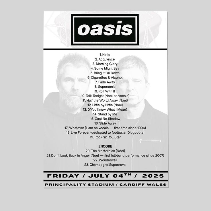 Music Poster- Oasis Comeback Tour 2025 Poster - Vintage Style - Size 24x36