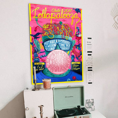 Music Poster - Lollapalooza Tour 2017 Poster - Vintage Style - Size 24x36