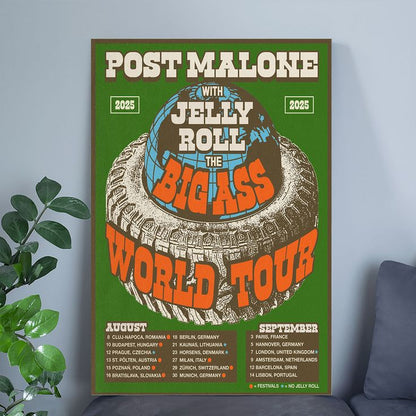 Post Malone With Jelly Roll The BIG ASS WORLD TOUR 2025 Poster Size 24''x36''