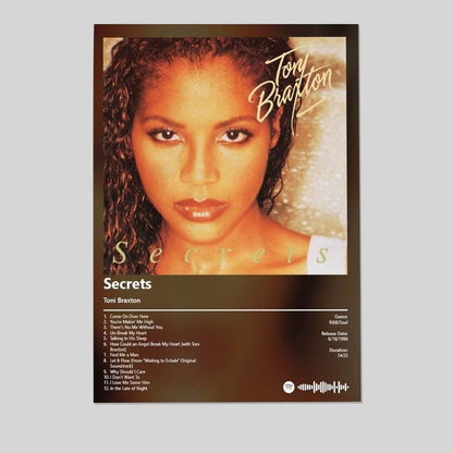 Music Poster - Toni Braxton - Secrets Album Retro Style - Size 24x36