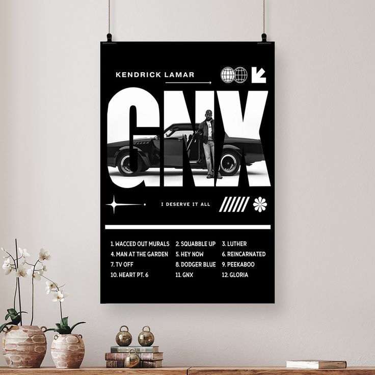 Kendrick Lamar GNX Poster Black and White Rapper Hip Hop Wall Art Teen Boy Room Girl Room Size 24''x36''