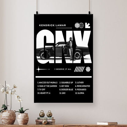 Kendrick Lamar GNX Poster Black and White Rapper Hip Hop Wall Art Teen Boy Room Girl Room Size 24''x36''