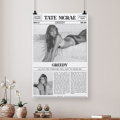Tate McRae GREEDY Canvas Poster Wall Decorative Art Painting Living Room Bedroom Size 24''x36''