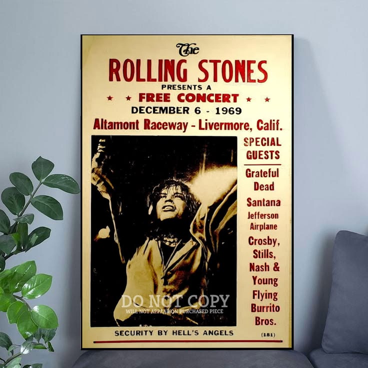 The Stones Altamont Concert Poster 11 X 17 - Legendary 1969 Music Festival - Featuring Most Incredible Rock Acts Of The Era Size 24''x36''