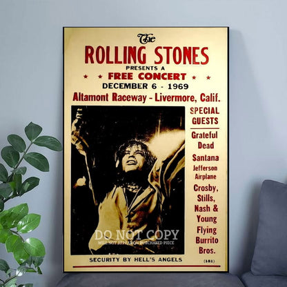 The Stones Altamont Concert Poster 11 X 17 - Legendary 1969 Music Festival - Featuring Most Incredible Rock Acts Of The Era Size 24''x36''