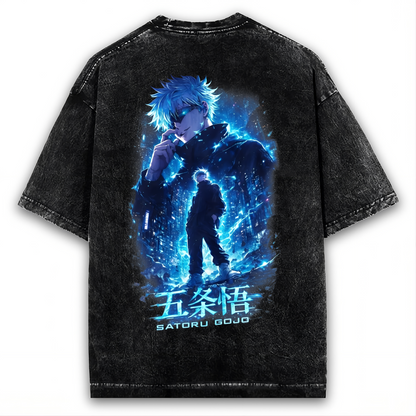 GOJO SATORU ILLUSTRATION T-SHIRT | JUJUTSU KAISEN ANIME OVERSIZED WASHED TEE