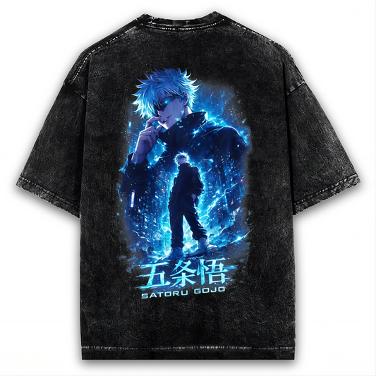 GOJO SATORU ILLUSTRATION T-SHIRT | JUJUTSU KAISEN ANIME OVERSIZED WASHED TEE
