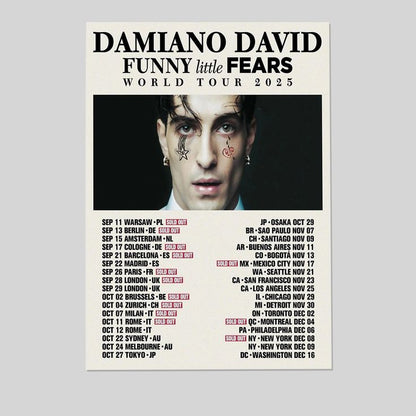 Damiano David Funny Little Fears World Tour 2025 Poster Size 24''x36''