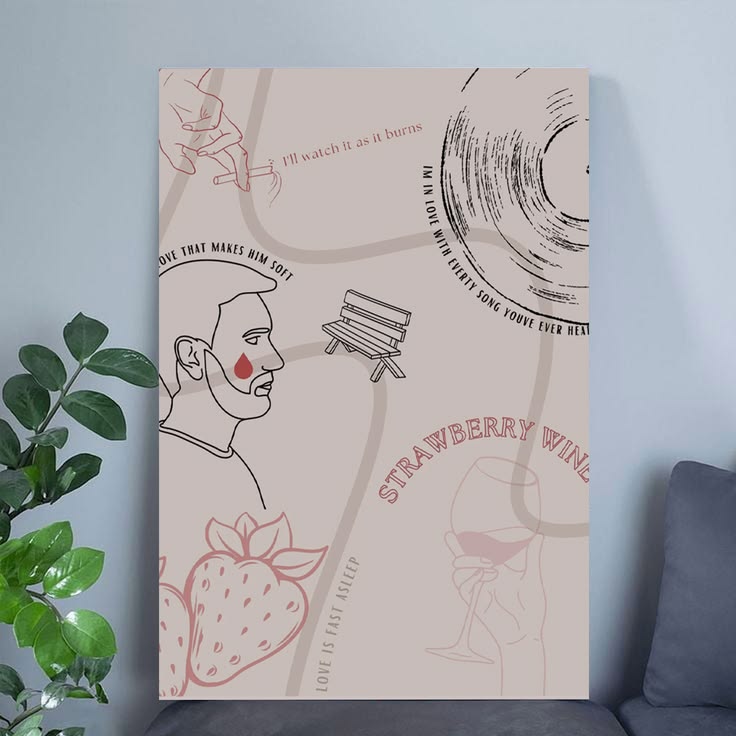 Strawberry Wine- Noah Kahan Lyric Art Poster Full Size 24''x36''