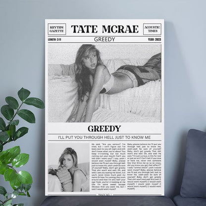 Tate McRae GREEDY Canvas Poster Wall Decorative Art Painting Living Room Bedroom Size 24''x36''