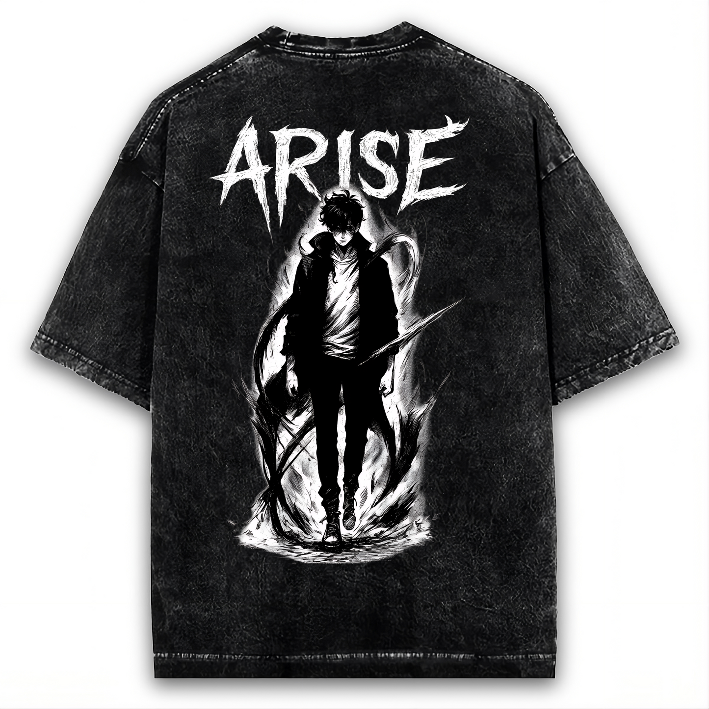 SOLO ARISE WASHED T-SHIRT, DARK SHADOW MONARCH LEVELING ANIME WASHED TEE