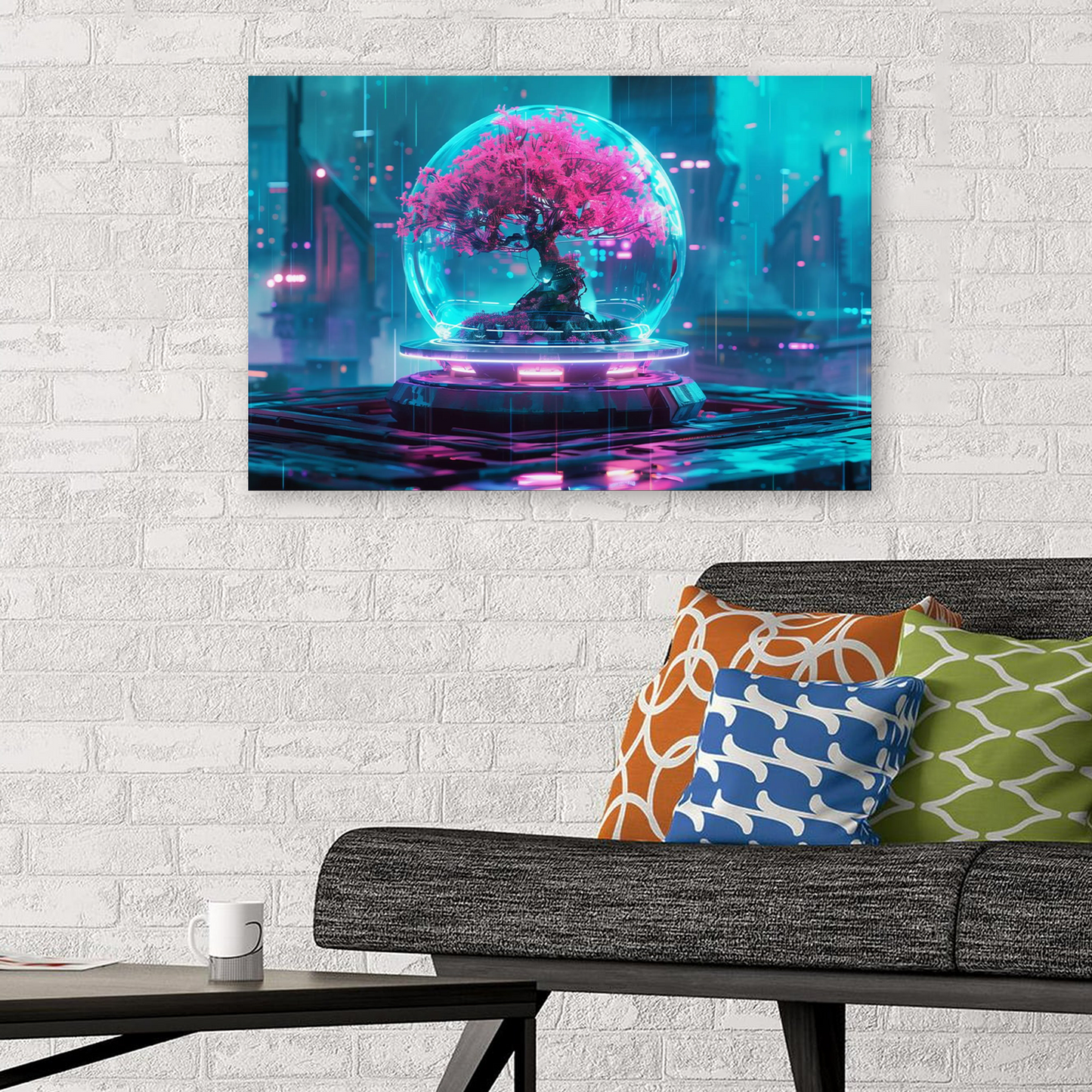 Cyberpunk Bonsai Canvas Print – Futuristic Tree Art for Modern Poster