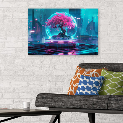 Cyberpunk Bonsai Canvas Print – Futuristic Tree Art for Modern Poster