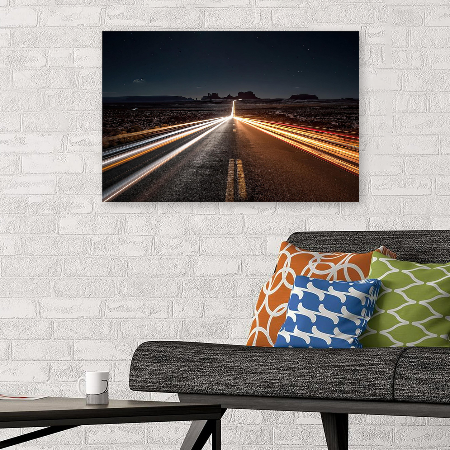 Monument Valley Road Poster – Night Highway Light Trails Art