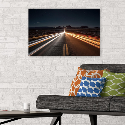 Monument Valley Road Poster – Night Highway Light Trails Art