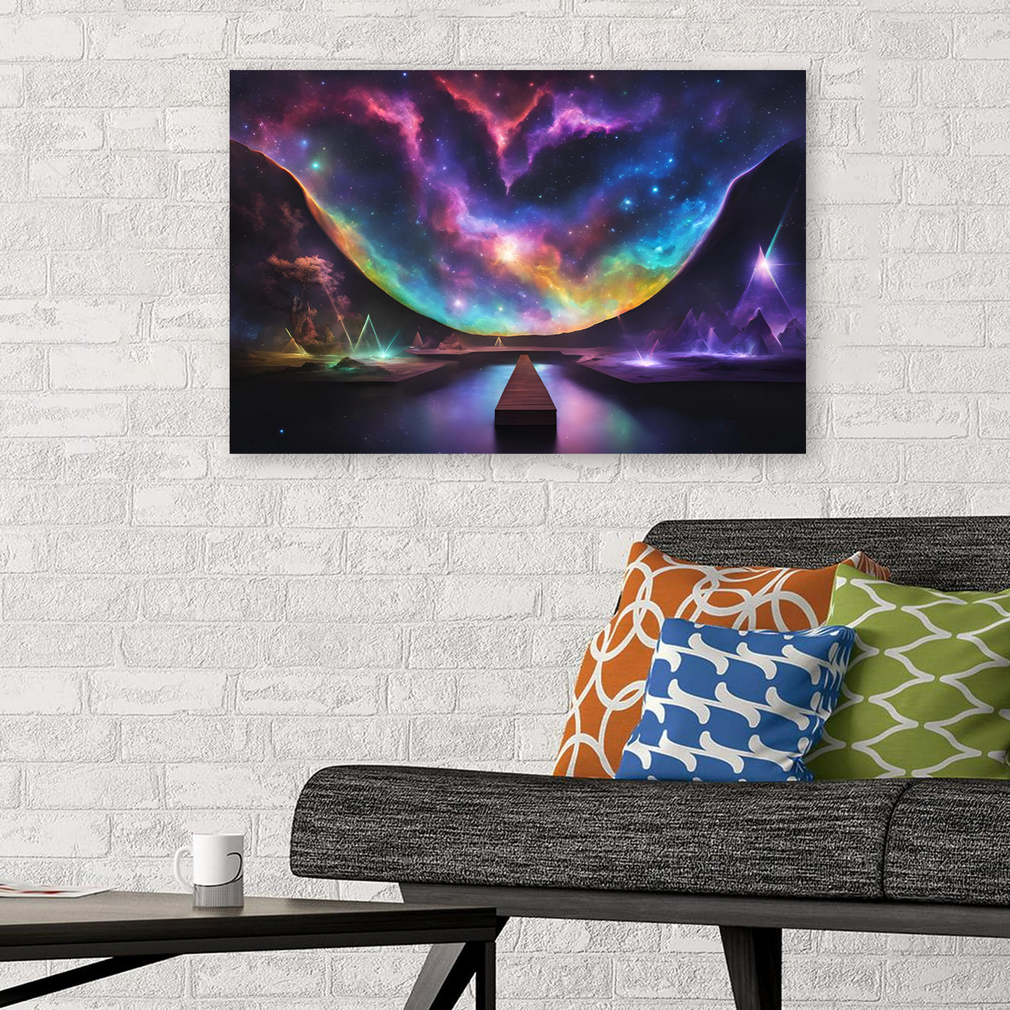 Cosmic Landscape Wall Art, Vibrant Galaxy, Surreal Dreamscape Poster
