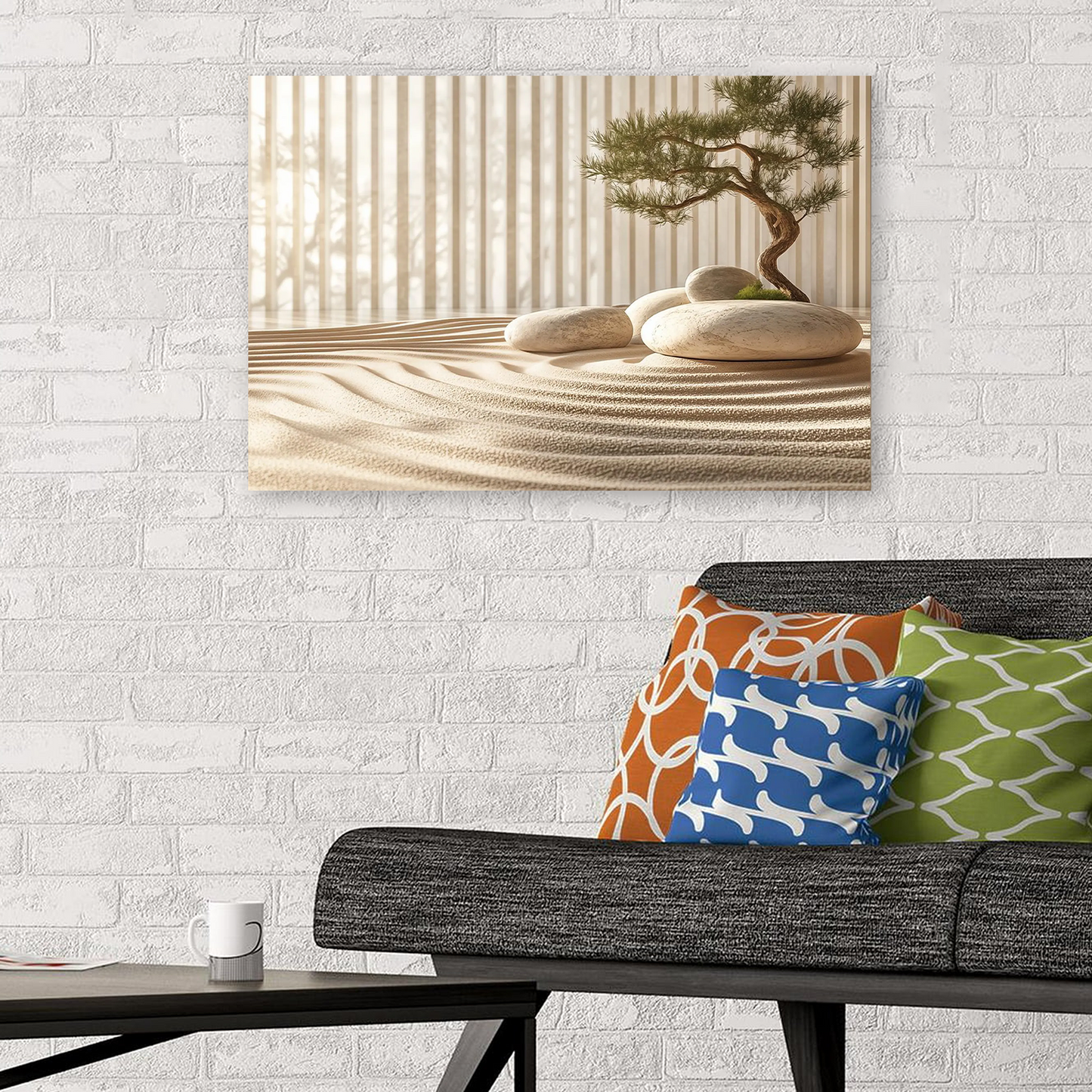 Zen Garden Serenity Poster – Japanese Minimalist Wall Art – Rock and Bonsai Tree Poster