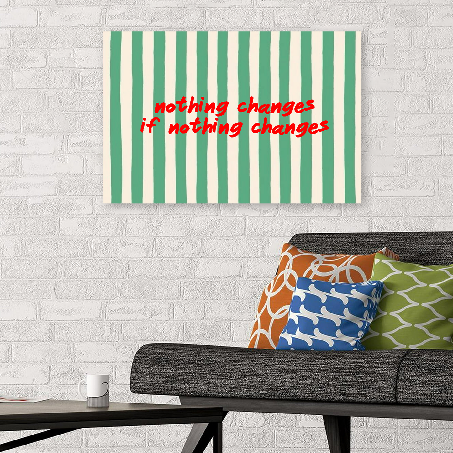 Nothing Changes If Nothing Changes Print Retro Striped Wall Art Typography Poster Motivational Decor Aesthetic Positive Quote