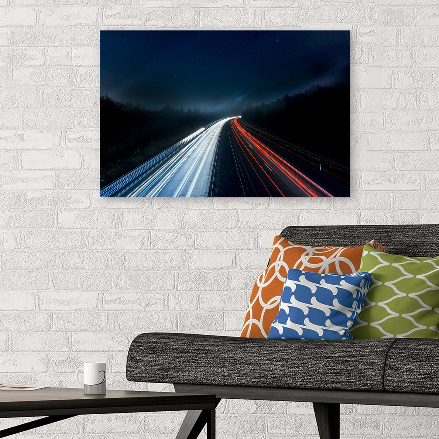 Night Highway Light Trails Photography Print – Long Exposure Wall Art