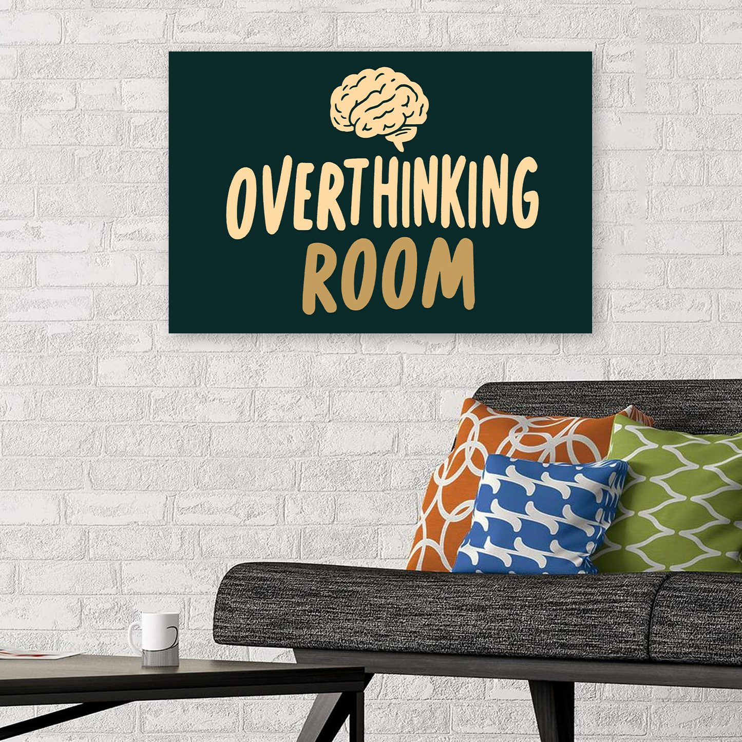 Overthinking Room Poster, Funny Office Wall Art, Funny Bathroom Wall Art, Emareld Green Print, Minimal Typography Poster, Dorm Room Poster