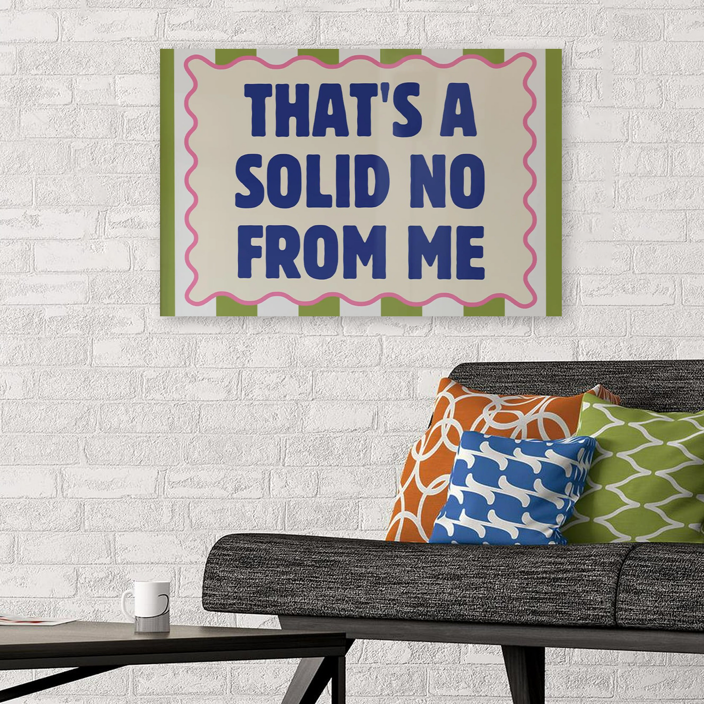 That's A Solid No From Me Poster, Funny Sarcastic Wall Art, Groovy Green Striped Print, Bold Typography Poster, Funny Office Decor