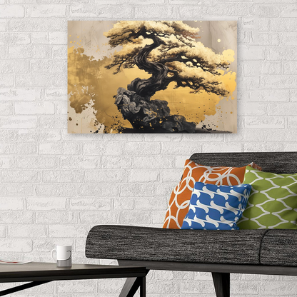 Abstract Bonsai Tree Poster, Golden Tree Painting, Modern Wall Decor