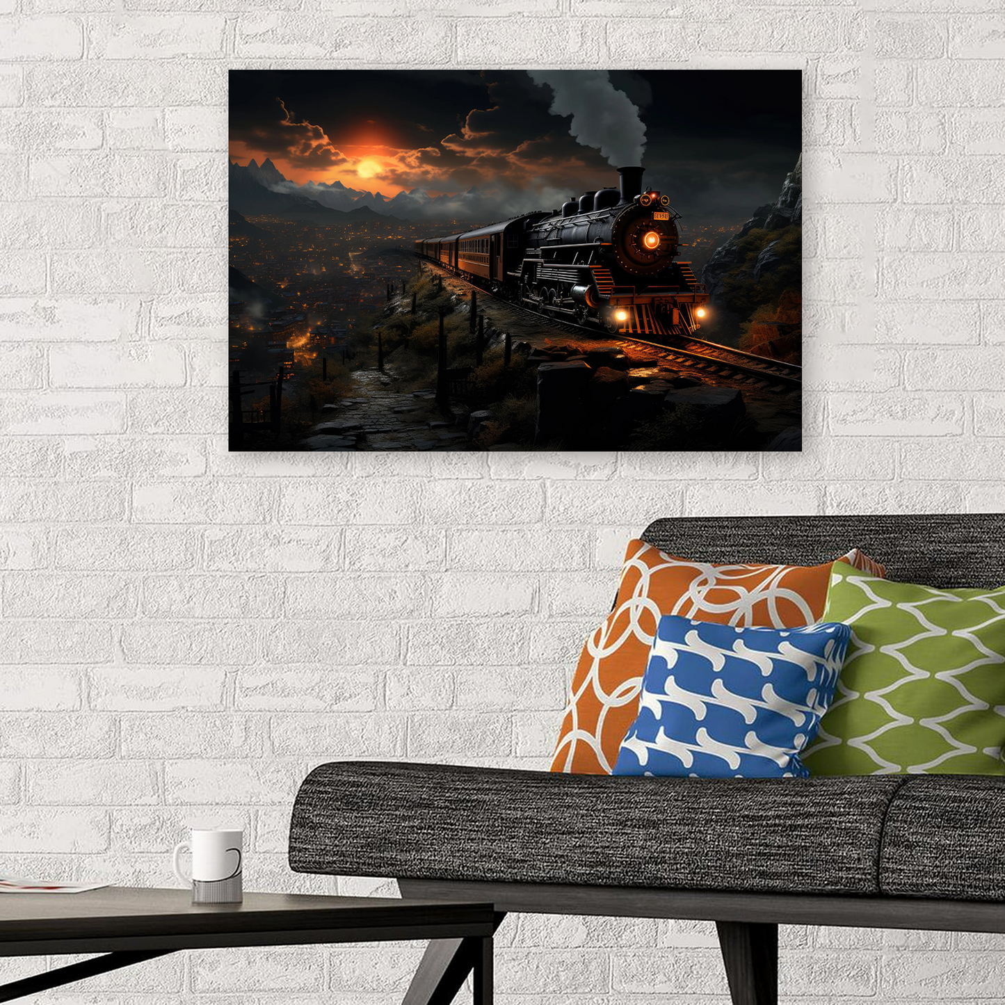 Steam Train Night Poster – Moody Cinematic Railway Scene