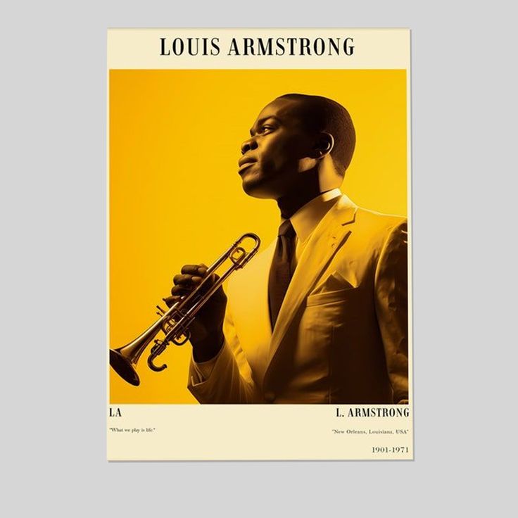 Music Poster- Louis Armstrong Poster - Jazz Art Vintage Style - Size 24x36