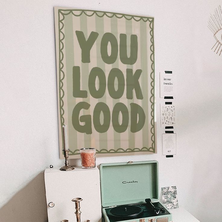 Home Decor- You Look Good Print Sage Green Striped Dopamine Decor Poster Size 24''x36''