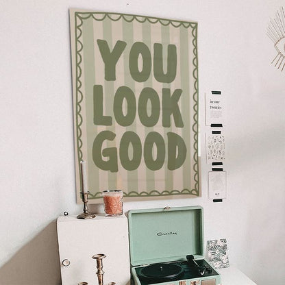 Home Decor- You Look Good Print Sage Green Striped Dopamine Decor Poster Size 24''x36''