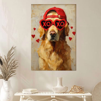 Golden Retriever Valentine Art, Romantic Love XOXO
