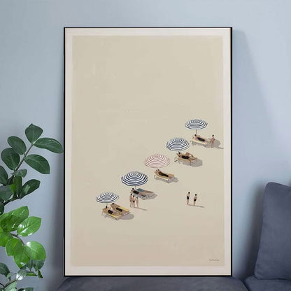 Minimalist Beach Poster , Coastal Umbrella Wall Art Poster Full Size 24''x36''