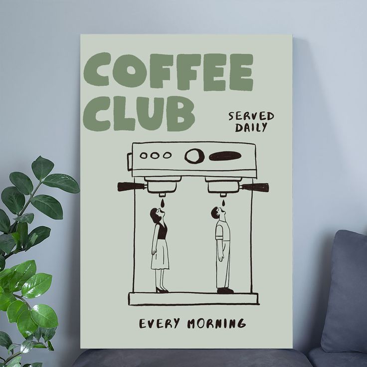 Kitchen Poster - Coffee Club Hand Drawn Retro, Fun Kitchen Illlustration - Size 24x36