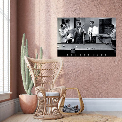 Officially Licensed The Rat Pack Playing Pool Photograph Art Poster Retro Style - Size 24''x36''