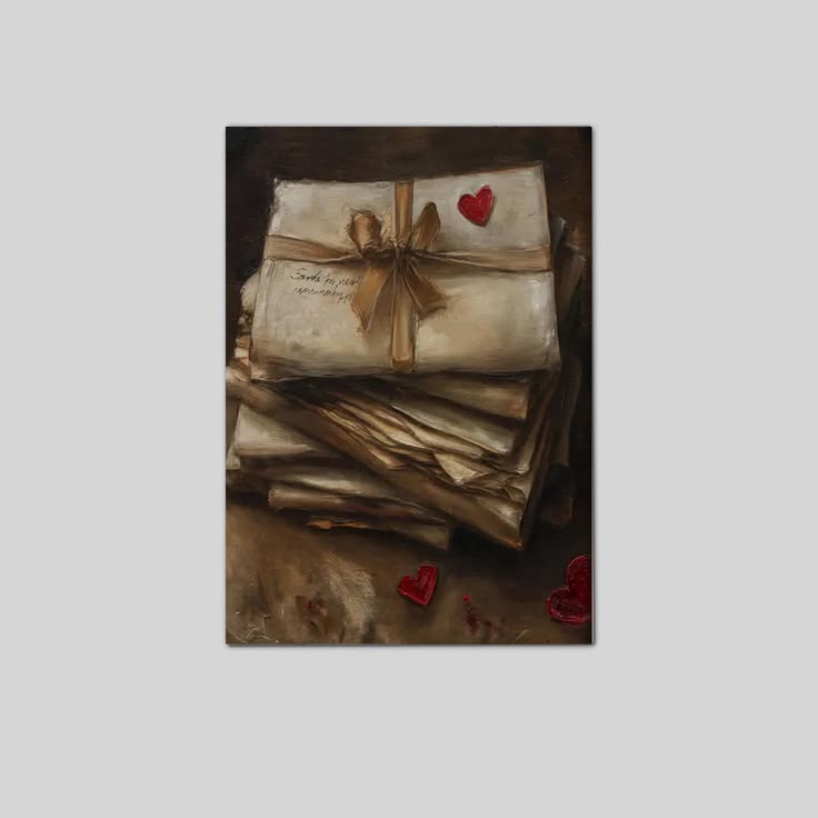 Valentine's Day Printable Wall Art, Still Life Vintage Love Letters Oil Painting Poster Full Size 24''x36''