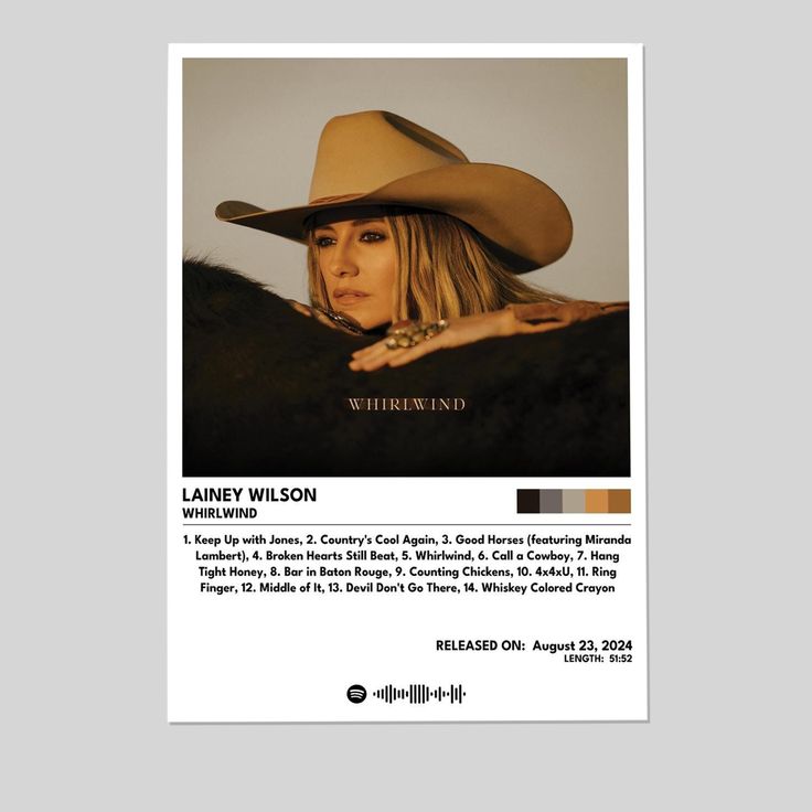Lainey Wilson Whirlwind   Album High Quality Music Poster Size 24''x36''