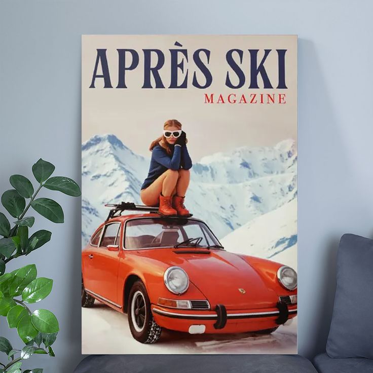 Retro Après Ski Wall Art, Vintage Winter Magazine Cover Retro Car Poster Size 24''x36''