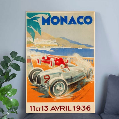 Monaco Grand Prix Vintage Travel Poster, 1936 Automobile Race Poster Full Size 24''x36''