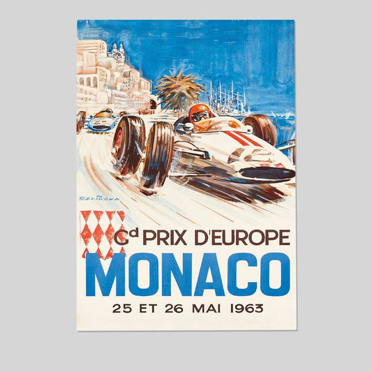 Monaco Grand Prix Europe (Gd Prix D’Europe) - Vintage Car Racing Poster by Michel Beligond c.1963 Size 24''x36''