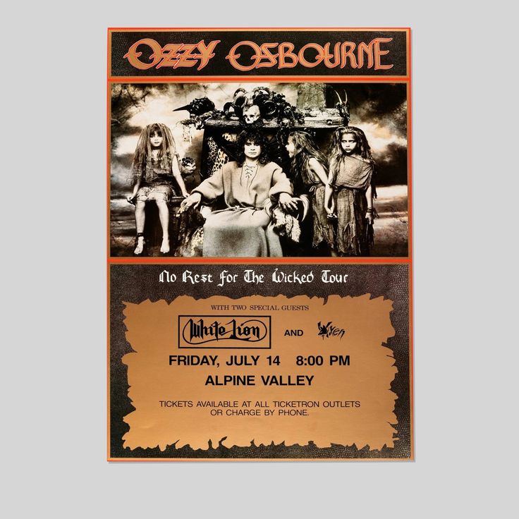 Poster Black Sabbath Ozzy No Rest for the Wicked Tour Concert Live Classic Rock Size 24''x36''