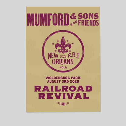 Mumford And Sons 2025 Railroad Revival Tour In New Orleans At Woldenburg Park On August 3 2025 Home Decor Poster Size 24''x36''