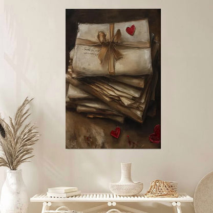 Valentine's Day Printable Wall Art, Still Life Vintage Love Letters Oil Painting Poster Full Size 24''x36''