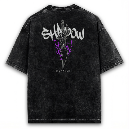 2-SIDED EMBROIDERED ANIME, I ALONE LEVEL UP-INSPIRED WASHED TEE