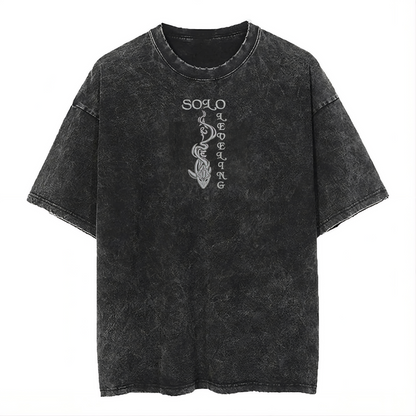 2-SIDED EMBROIDERED ANIME, I ALONE LEVEL UP-INSPIRED WASHED TEE