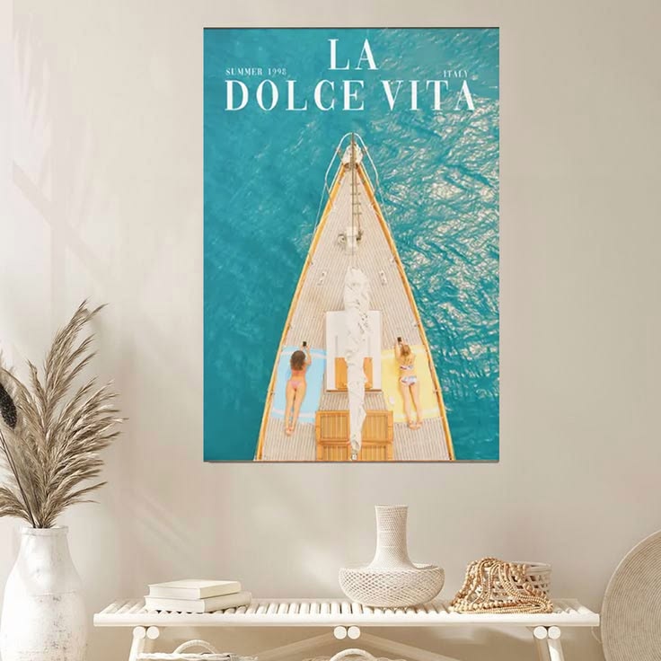 A DOLCE VITA Poster, Retro Boat Sailing in Summer Poster Full Size 24''x36''
