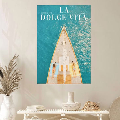 A DOLCE VITA Poster, Retro Boat Sailing in Summer Poster Full Size 24''x36''