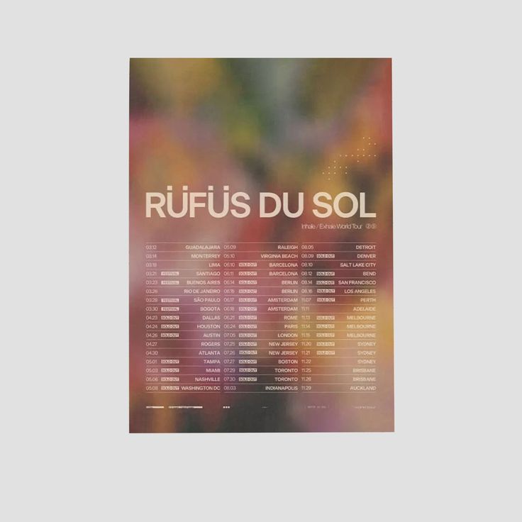 Music Poster RÜFÜS DU SOL 2025 World Tour Poster Retro Style - Size 24''x36''