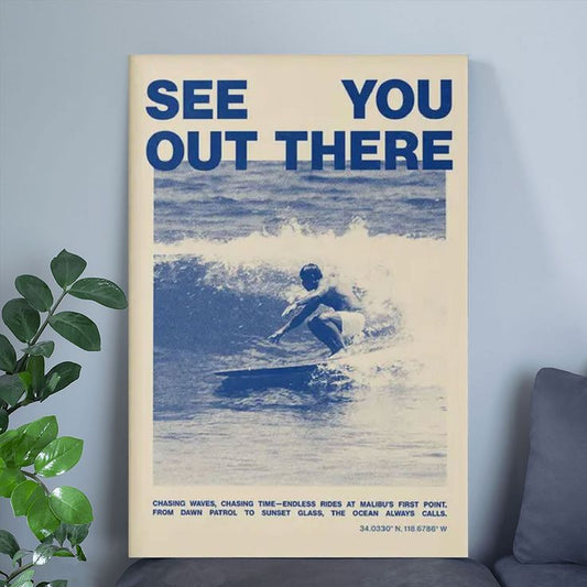 Vintage Surfing Poster, Malibu First Point Surf Art Poster Full Size 24''x36''