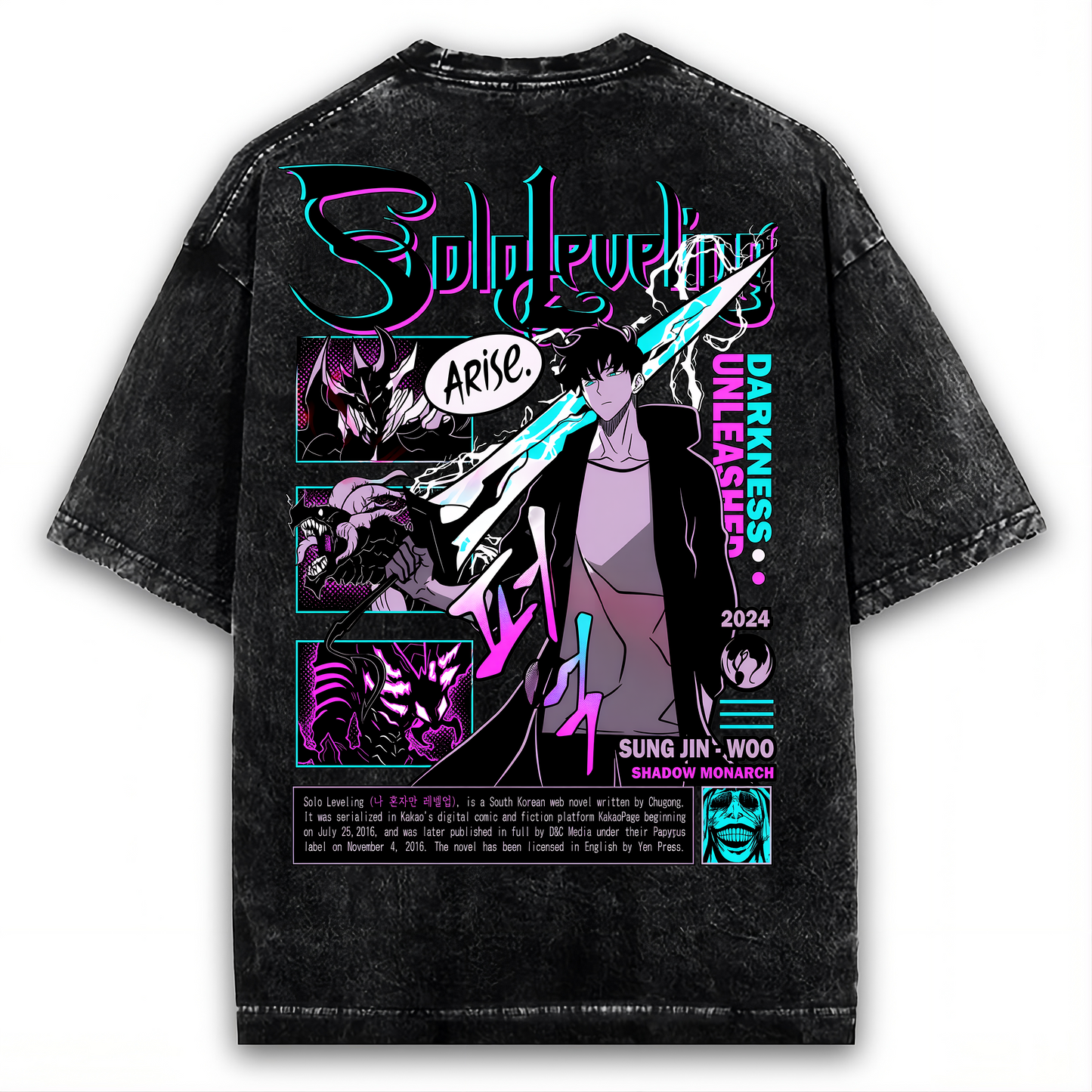 SOLO LEVELING ARISE SUNG JIN WOO T-SHIRT: DARKNESS UNLEASHED WASHED TEE
